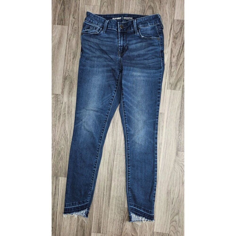 Old Navy Size 2 Rockstar‎ Mid Rise Pockets Whiskered Denim Blue Jeans